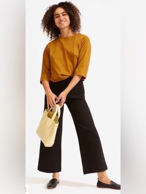 Everlane high waist wide leg cropped pants trousers black size 6
